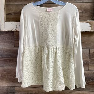Isabel Maternity White Cream Long Sleeve Lace Babydoll Shirt Top Blouse  Medium